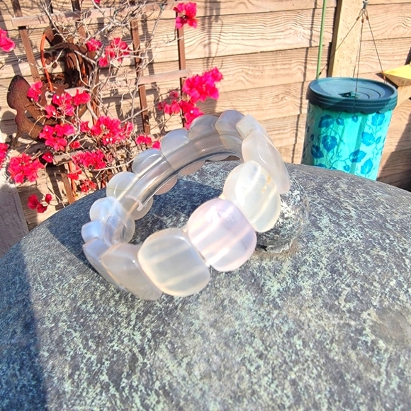 20x15mm White Agate Natural Gemstone Stone Beaded Bead Stretch Bracelet Unisex - Picture 4 of 7